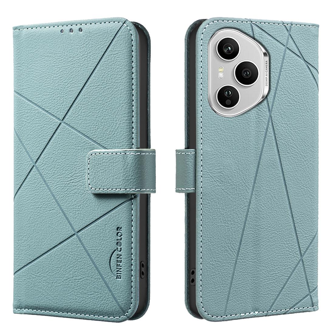 

Для Honor 400 Pro 5G (Глобальный) Чехол BINFEN COLOR BF35 Геометрический тисненый кожаный чехол для телефона Кошелек с RFID-блокировкой Подставка Green