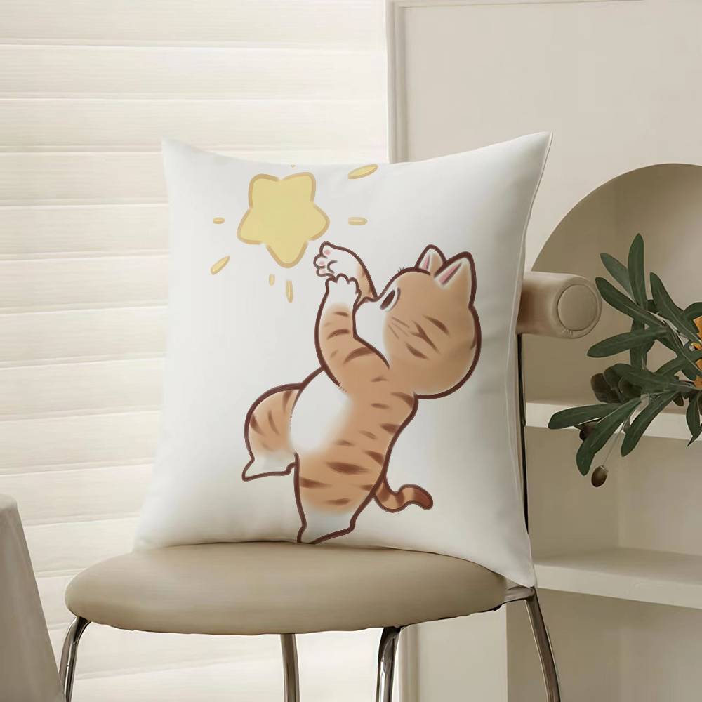 Cute Cat Athlete Childlike Heart Pillow Case Comfort Sofa Bed Silky Elegant Invisible Zipper Decorative Cushion Cover