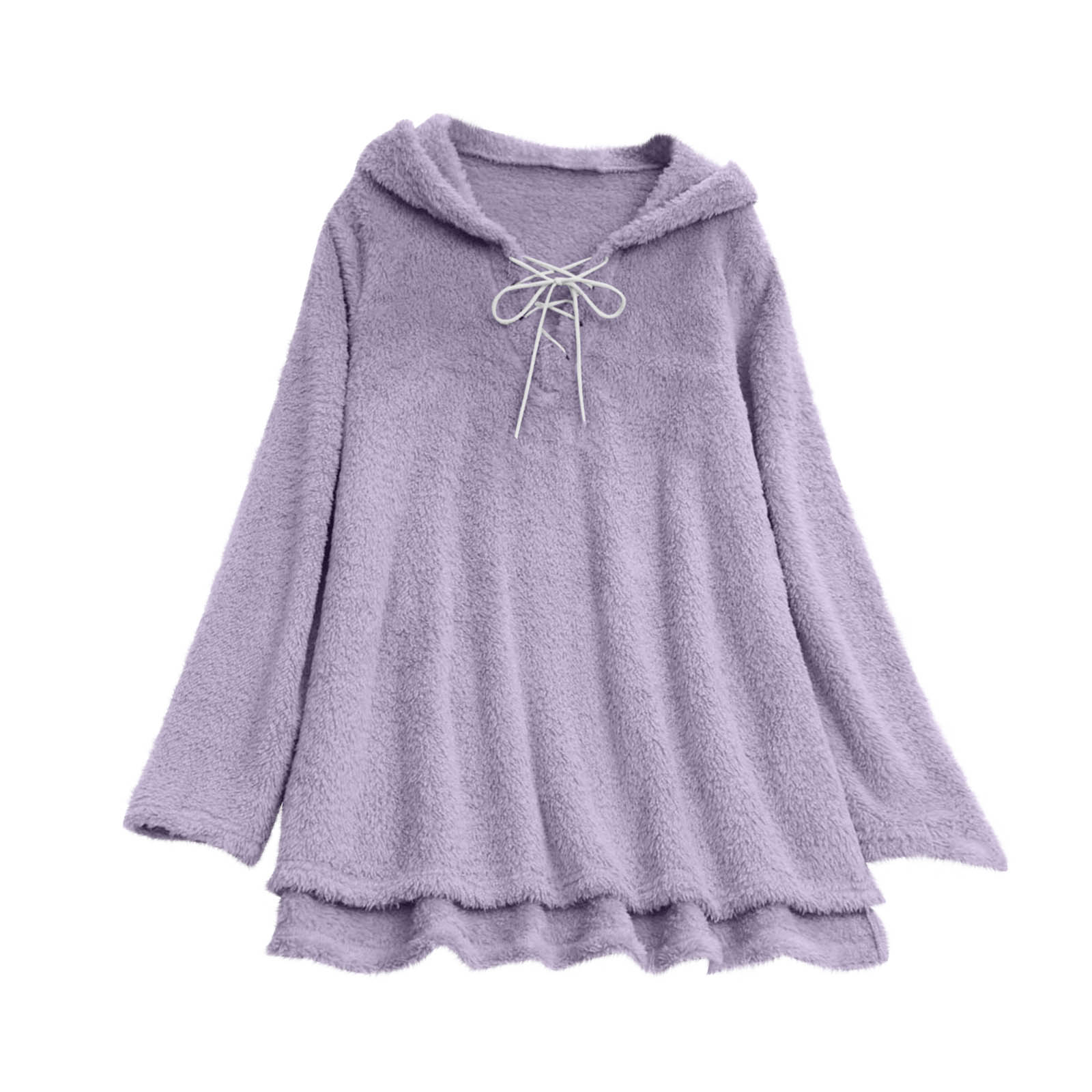

Women s Fashion Solid Color Pocket Button Hooded Loose Casual Plush Top M