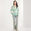 FAPAI Women's 100% Wool Striped Zip-Up Hoodie Cardigan