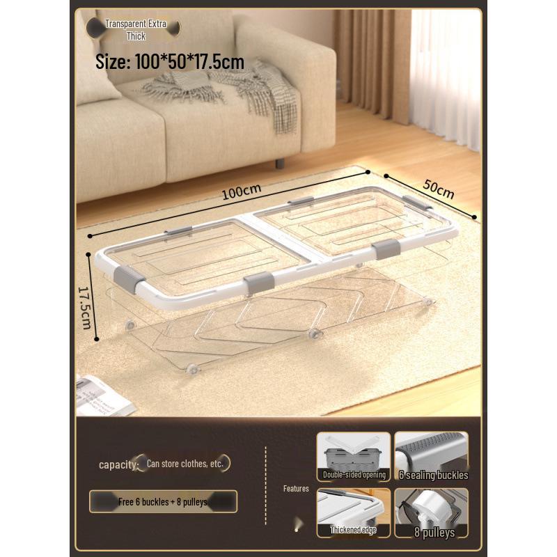 Large Capacity Transparent Under-Bed Storage Box with Wheels
