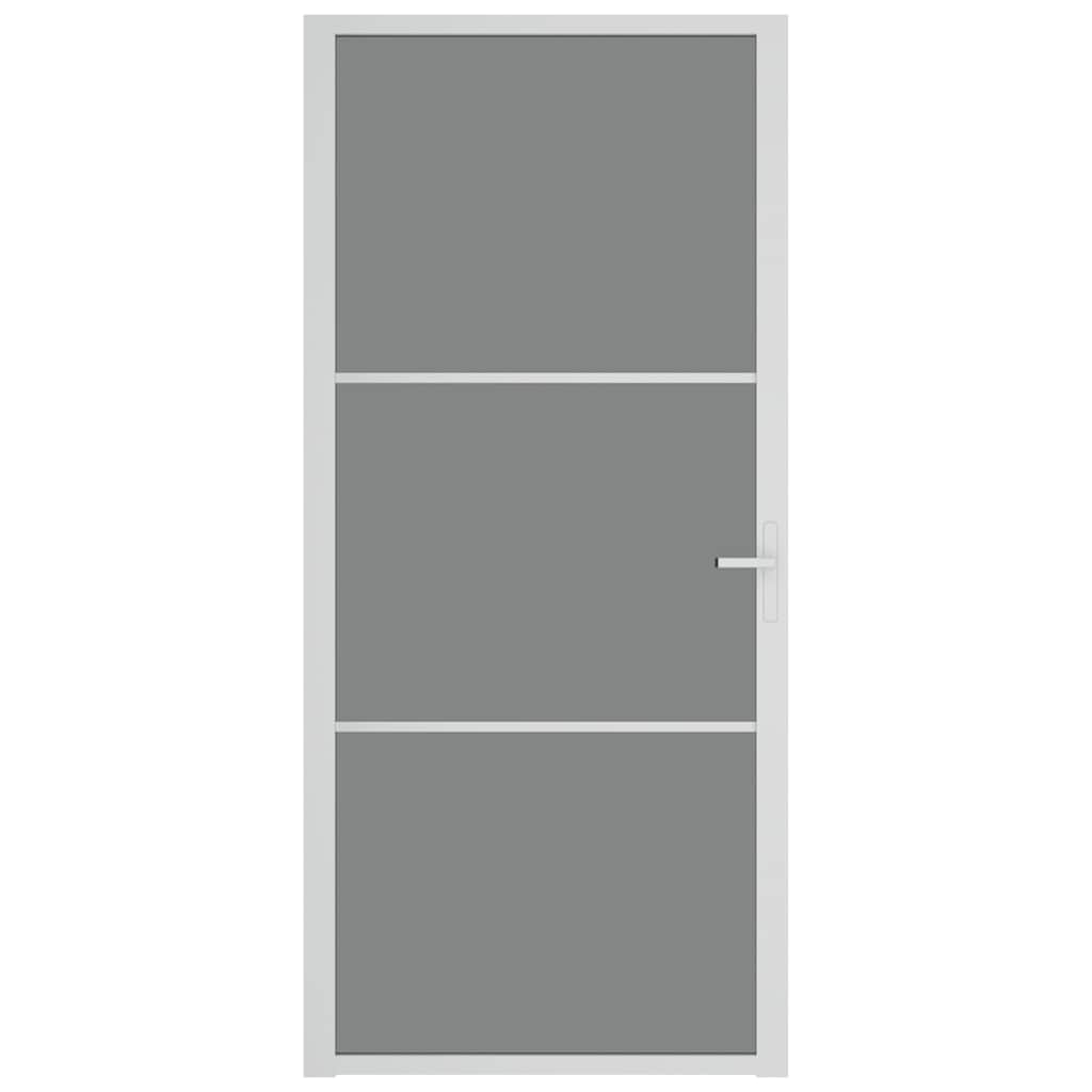 Interior Door 93x201.5 cm White Tempered Glass and Aluminum