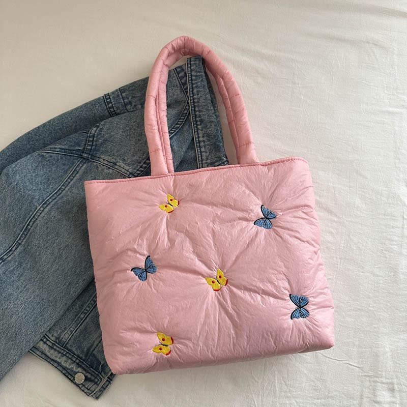 

Stylish Casual Commute Large Capacity Butterfly Tote Bag For College Students In Black White Pink