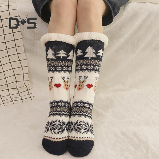 1 pár zimních podlahových ponožek zahuštěné plyšové chmýří, udržení tepla vánoční losí sněhová vločka Potisk noh Teplejší silikonové dno podzim zimní podlahové ponožky
