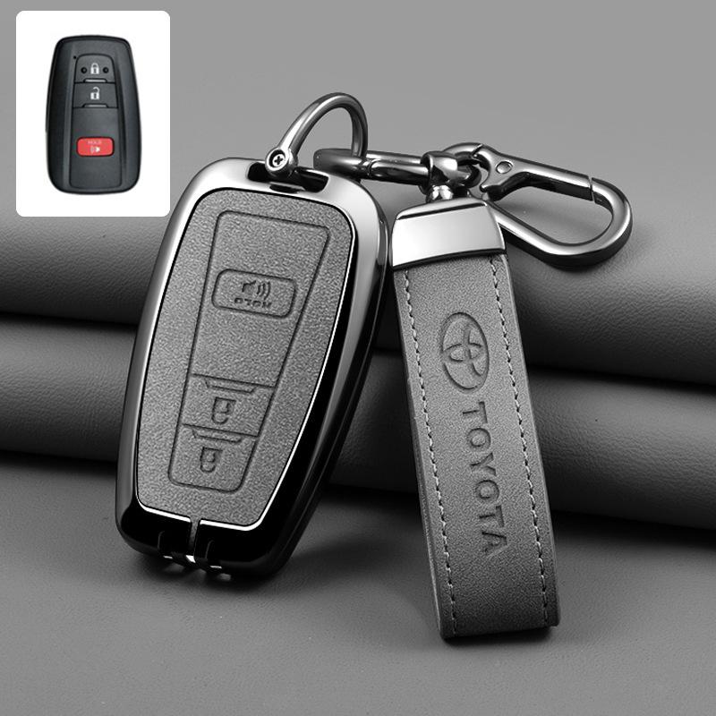 Leather Car Smart Remote Key Case Cover Shell for Toyota Avalon Camry RAV4 Prius CHR C-HR Corolla Land Cruiser Prado Keychain Ca