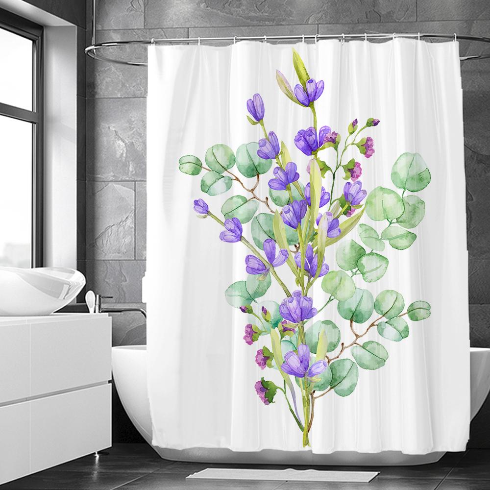 Lavender Shower Curtains Watercolor Purple Floral Plant Waterproof Polyester Bathroom Bathtub Curtain Room Decor With Hooks