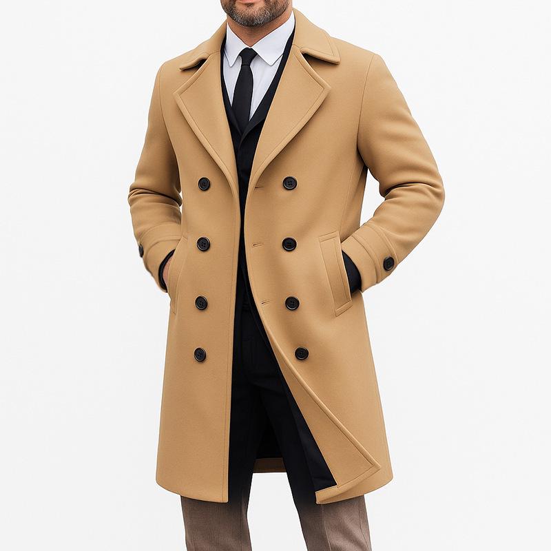 Neuer Herbst/Winter Europäischer & Amerikanischer Herren Zweireihiger Mittellanger Woll-Trenchcoat