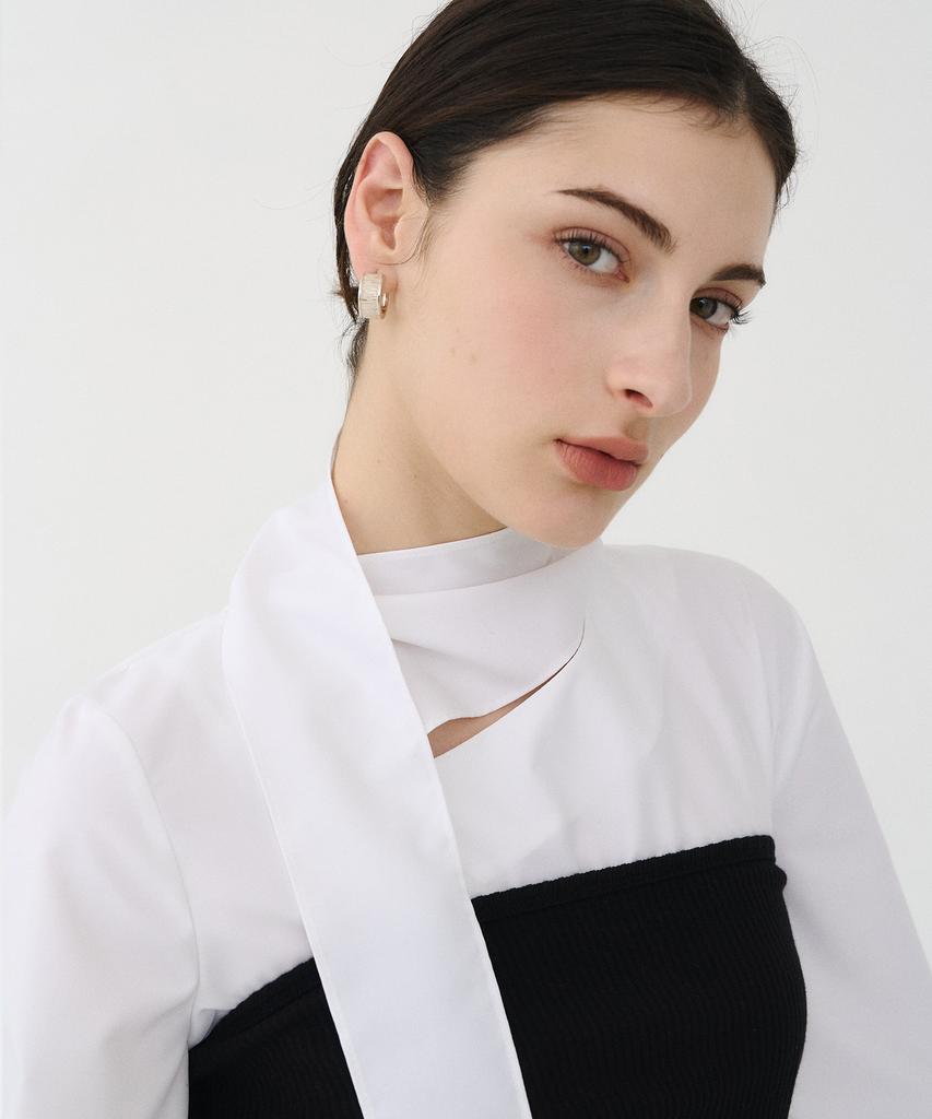 BIBYSEOB Asymmetrical Scarf Blouse White [T51]