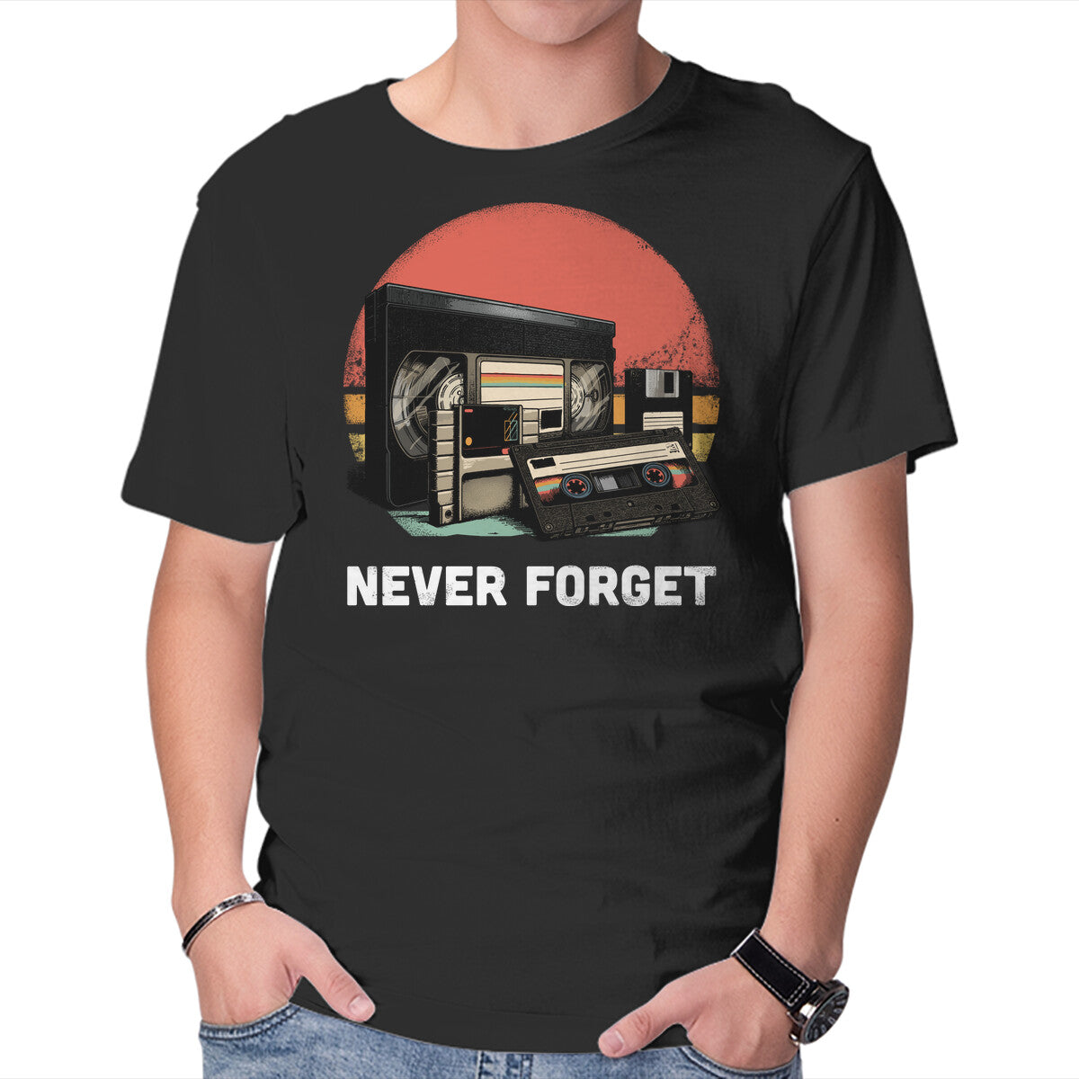 Unisex Crew Neck T-Shirt Never Forget Cassette Graphic Short Sleeve Casual Tee XXXXL