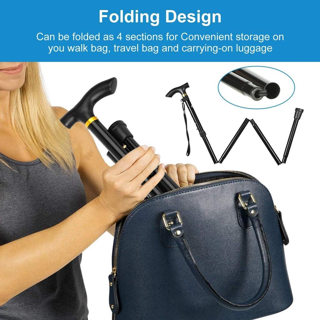 Folding Walking Cane, Adjustable Collapsible Cane,Foldable Walking Cane for Men,Women,Lightweight,Adjustable,Portable Hand Walking Stick - Ergonomic