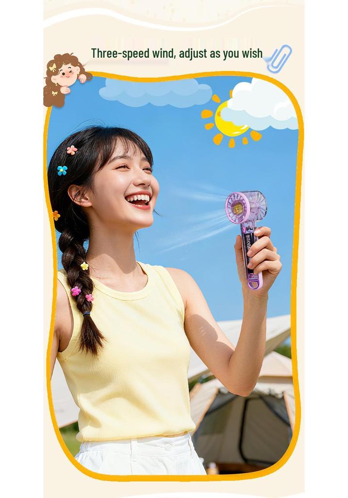 Portable USB Handheld Fan with Strong Wind, Climbing Hook, and Atmosphere Light