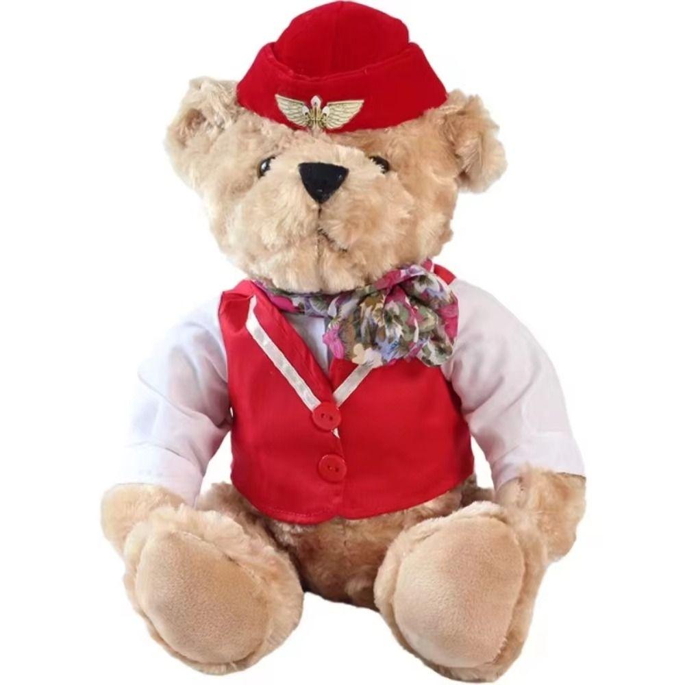 Bedroom Decor Pilot Bear Plush Toy Stuffed Animal Flight Attendant Doll Birthday Gift