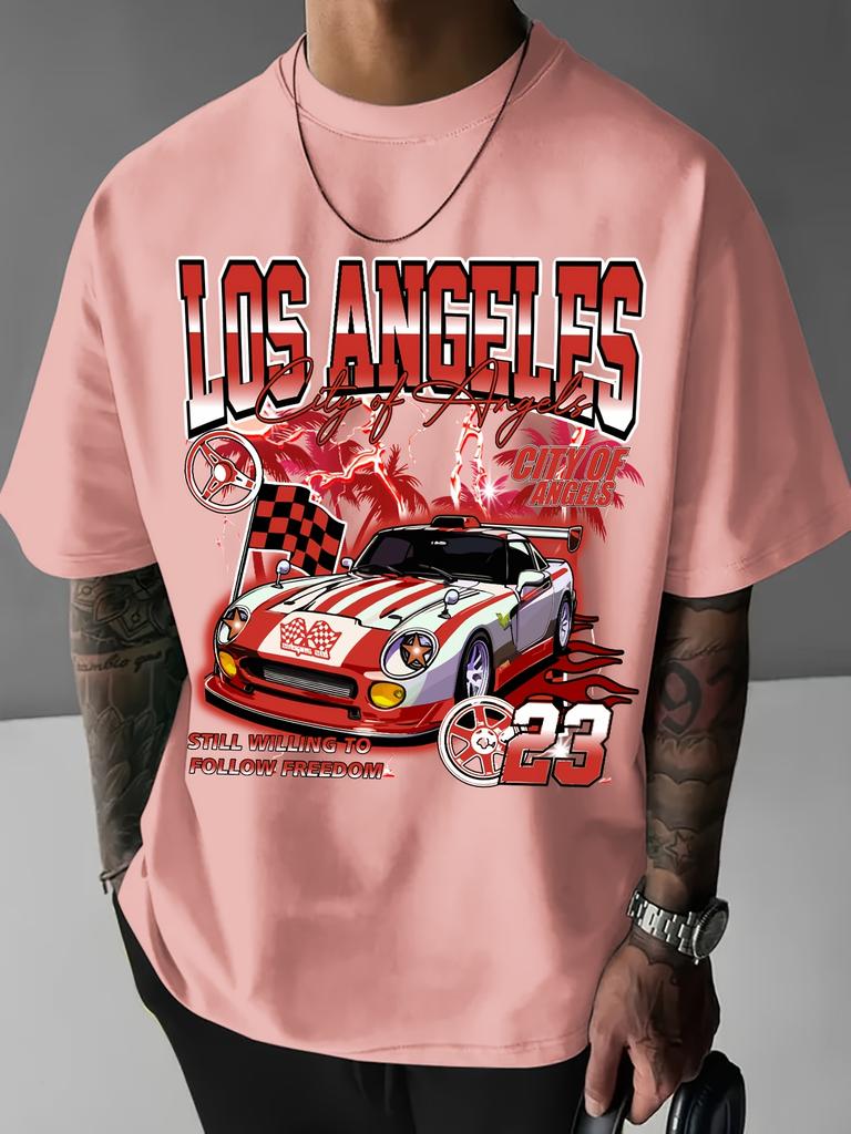 Summer New Men's Casual Los Angeles Racing Graphic T-shirt Breathable Round Neck Short Sleeve Y2K Style Perfect for Outdoor Tee