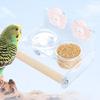 Clear Hanging Bird Feeder Double Feeding Cups Food And Water Bowl With Perch Stand For Parrots Parakeets Finches Cage