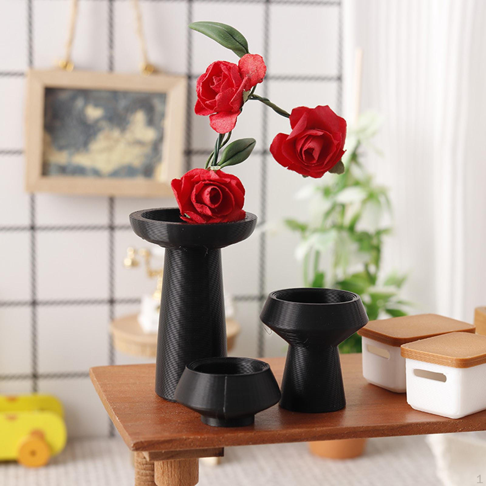 

3 Pieces 1/12 Flower Pots Dollhouse Accessories Decorative Mini Ornaments Doll House Furnishing for чёрный