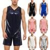 Pánské Sissy Noční Oblečení Kombinéza Výstřih do V Bez Rukávů Rozepínací v Rozkroku Knoflíky Nepromokavá Látka Pyžamo Body