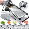 Stainless Steel Vegetable Slicer Set with Cut-Resistant Gloves & Cleaning Brush