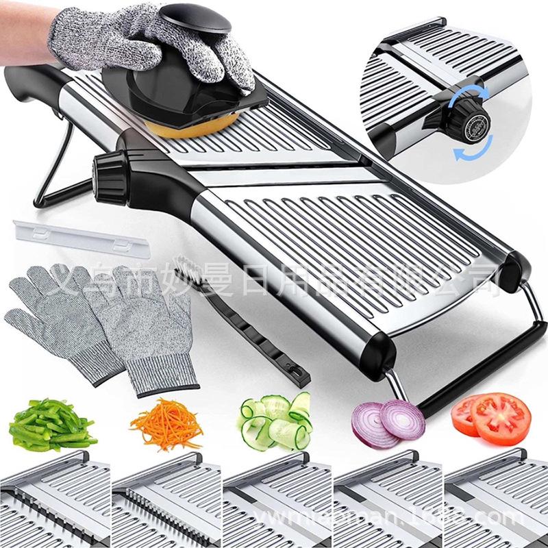 Stainless Steel Vegetable Slicer Set with Cut-Resistant Gloves & Cleaning Brush