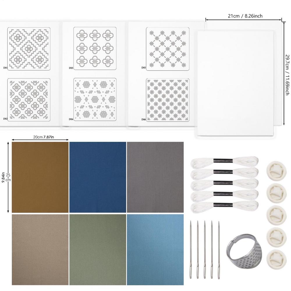DIY Water Soluble Sashiko Embroidery Kit Sashiko Hand Sewing Needle And Fabric Material Kit For Beginner Hand Sewing Enthusiasts