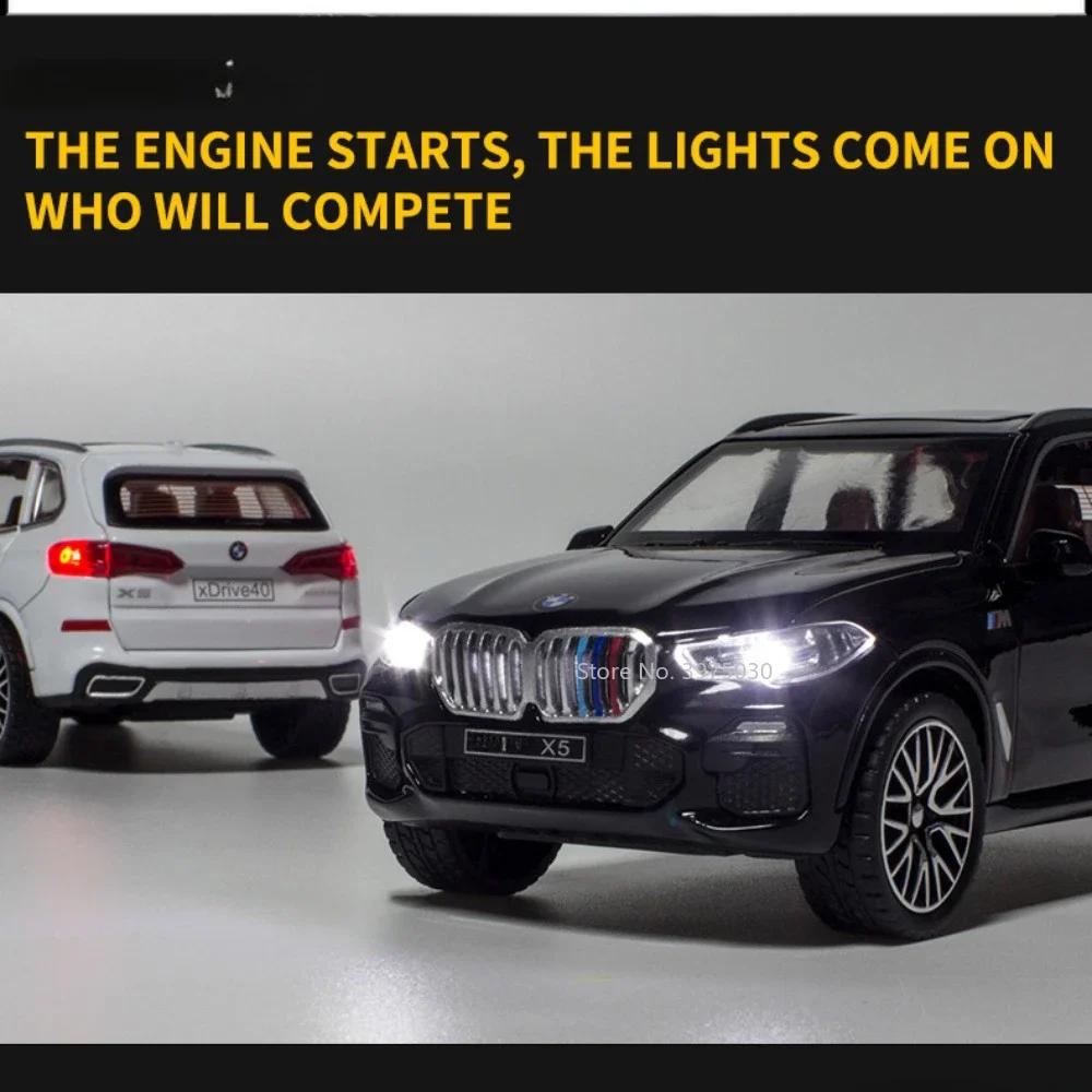 1/32 BMW X5 SUV Alloy Car Model Toy Scale Simulation Off Road Vehicle with Sound Light Pull Back Ornaments Collectibles for Children