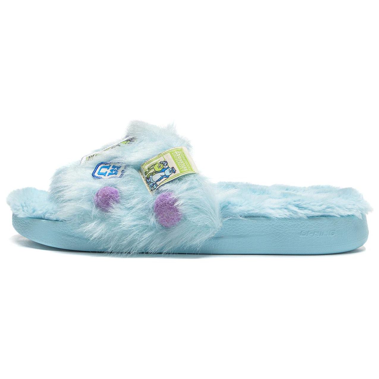 Disney Monsters University x Li-Ning Ln Slipper SE Plush Slide Sandals Women Blue AGAT024-1 36