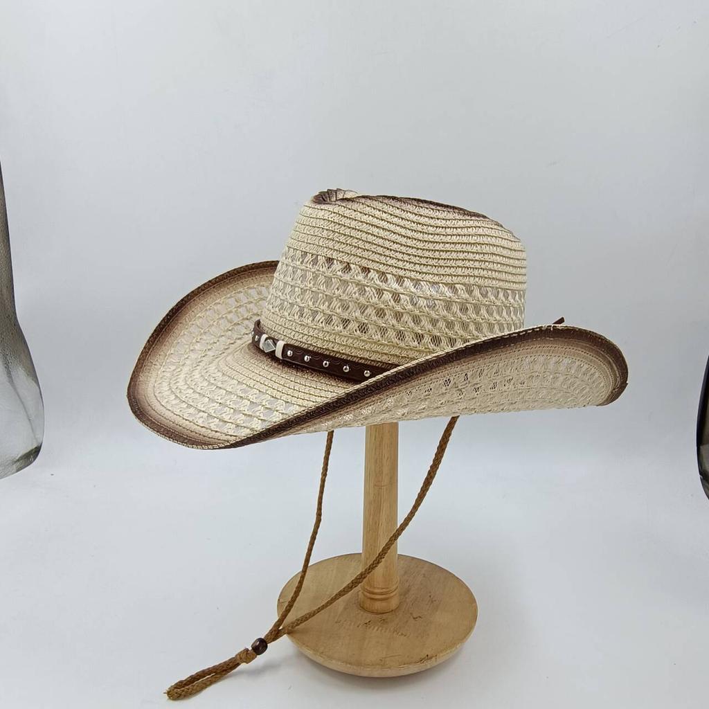 Nuevo sombrero de paja de vaquero occidental unisex estilo nacional sombrero jazz sombrero para el sol sombrero de sol para exteriores sombrero casualNuevo sombrero de paja de vaquero occidental unise