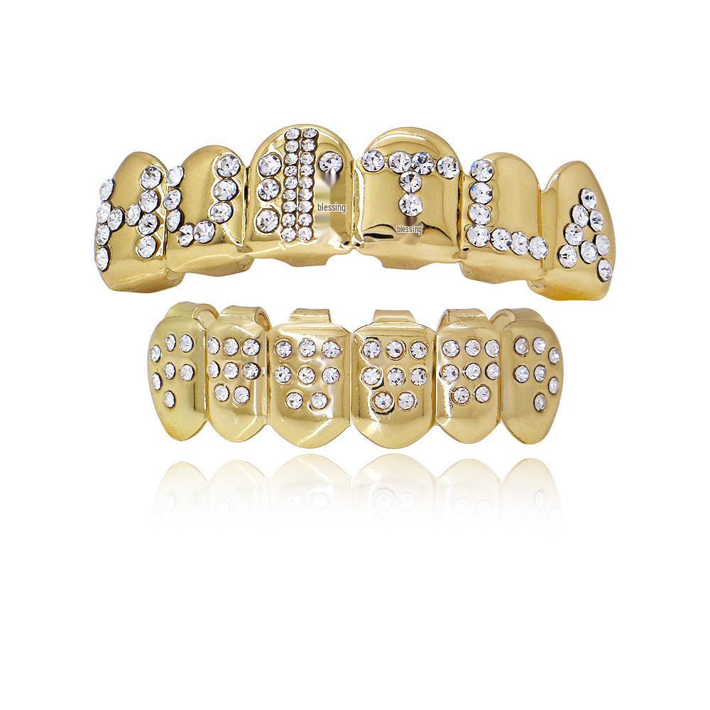18K Gold Plated Diamond Inlaid Hip Hop Grillz for Christmas Stage Performance