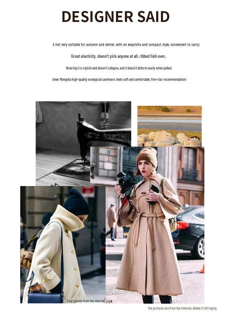 2024 Autumn/Winter Pure Cashmere Rhombus Knit Hat with Ear Protection - Versatile and Warm.