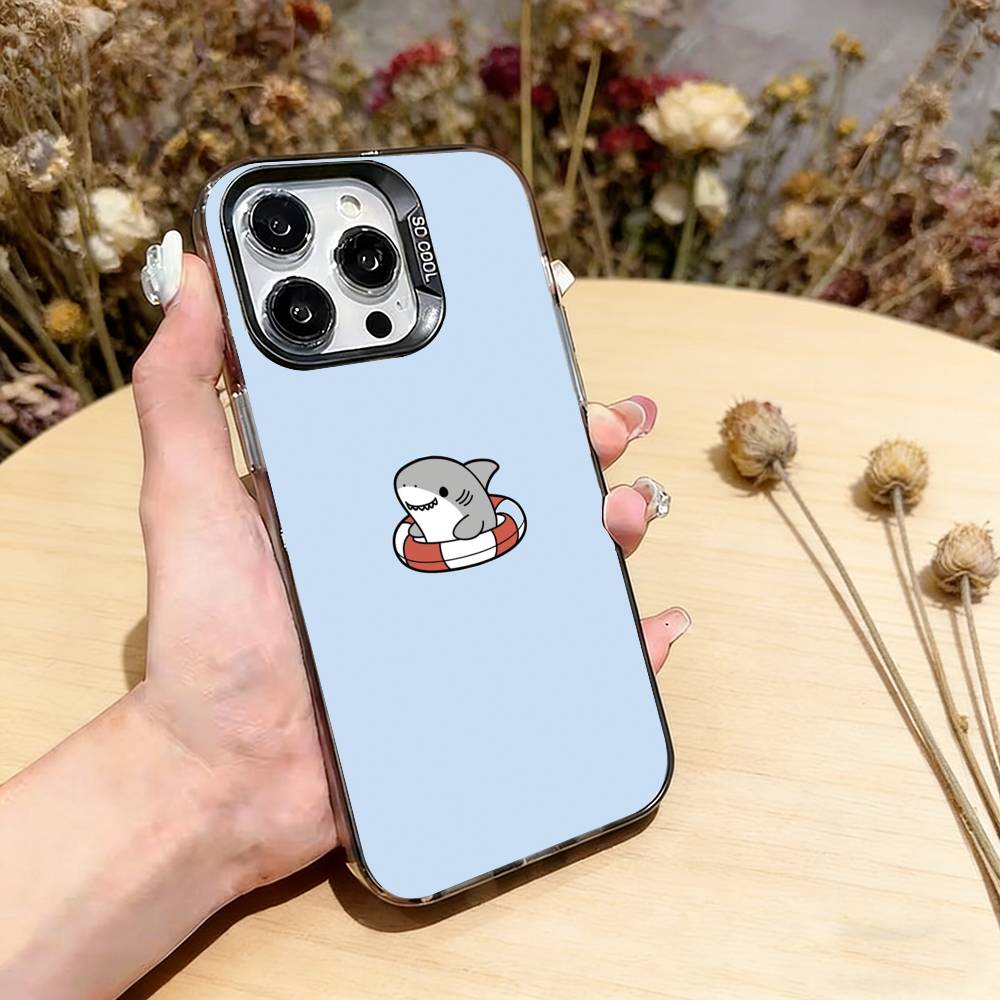 Shark Cute Phone Case For iPhone 17,16,15,14,13,12,11 Plus,Pro Max,XS,Colorful Silver Phone case Funda Cover