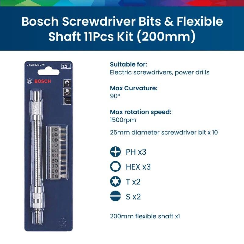 Bosch Professional Screwdriver Bit Flexible Shaft 11Pcs Kit 200mm 300mm Screwdriver Bits Flexible Shaft Kit 360°Omni-direction 11Pcs Kit