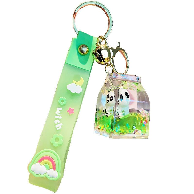 Creative Floating Panda Bottle Keychain Stylish Rubber Cartoon Accessory Key