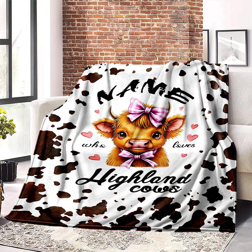 Highland Cow Theme Home Customize Your Name Blankets Comfortable Soft Lightweight Allseason Multipurpose Blanket For Picnics Sofas Offices Beds Living