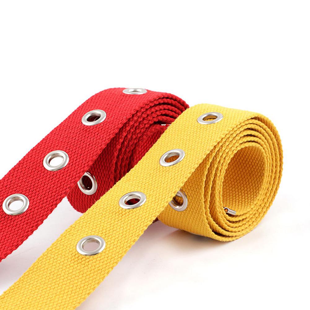 Men Women Fashion All Match Pin Buckle Hollow Out Holes Canvas Waist Belt