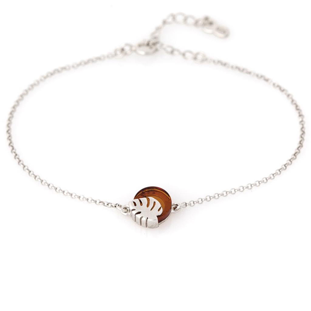 Les Trésors De Lily [R5666] - Handcrafted Silver Bracelet 'Inspiration' Amber Silver (rhodium) - 9x9mm (monstera)