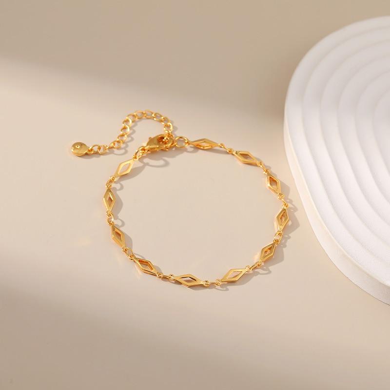Womens Minimalist 18k Gold Plated Geometric Thin Chain Gold Bracelet