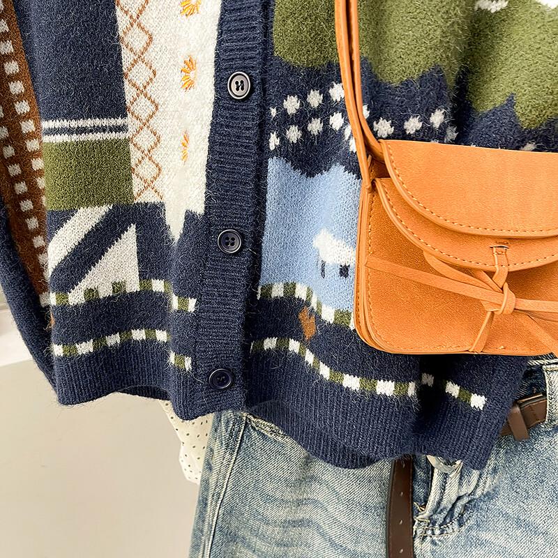 TonLion Women's V-Neck Playful Pattern Cardigan Vest