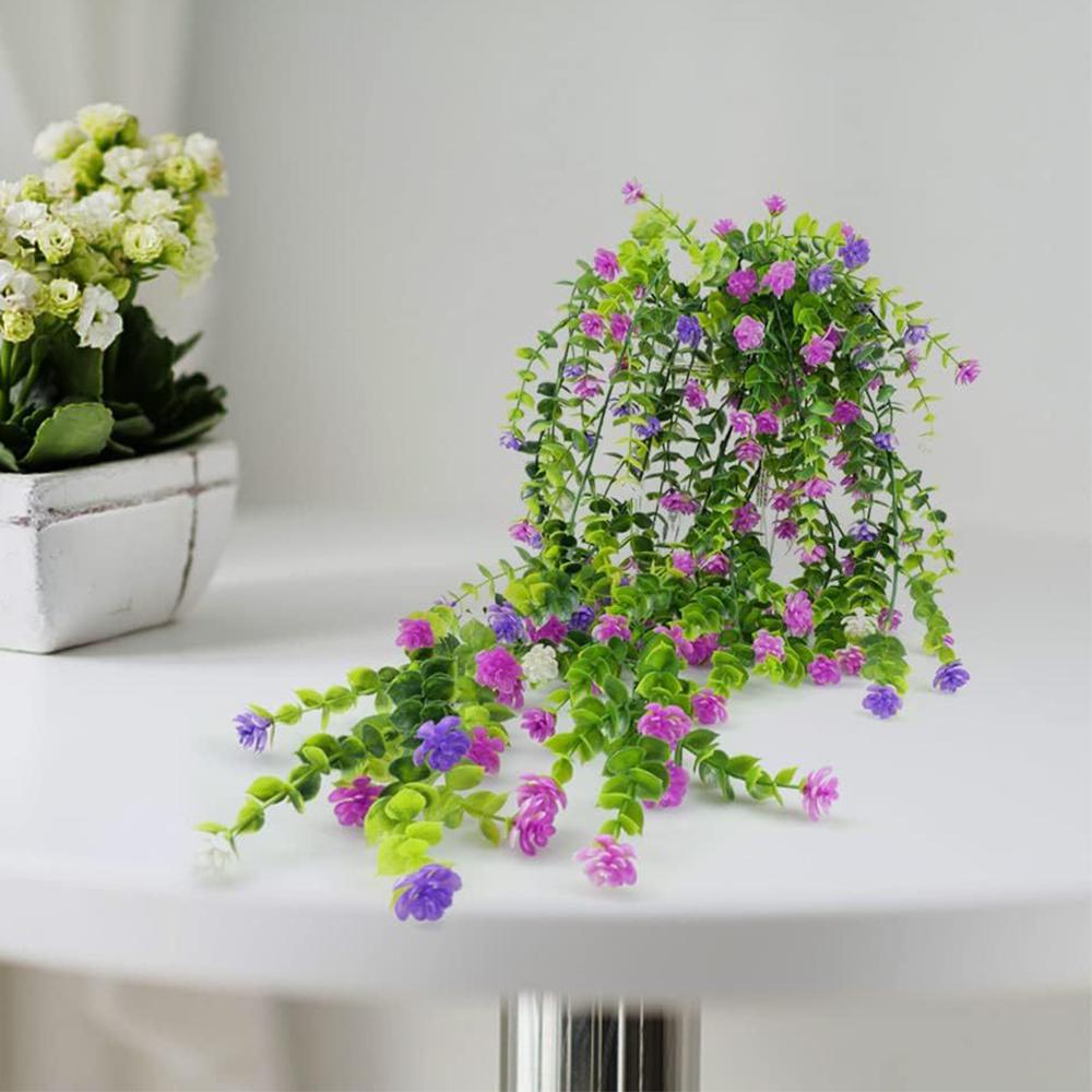 2Pcs Artificial Hanging Flowers,UV-Resistant Fake Hanging Plants Flower Bouquet Hanging Vine Plants Drooping Plants