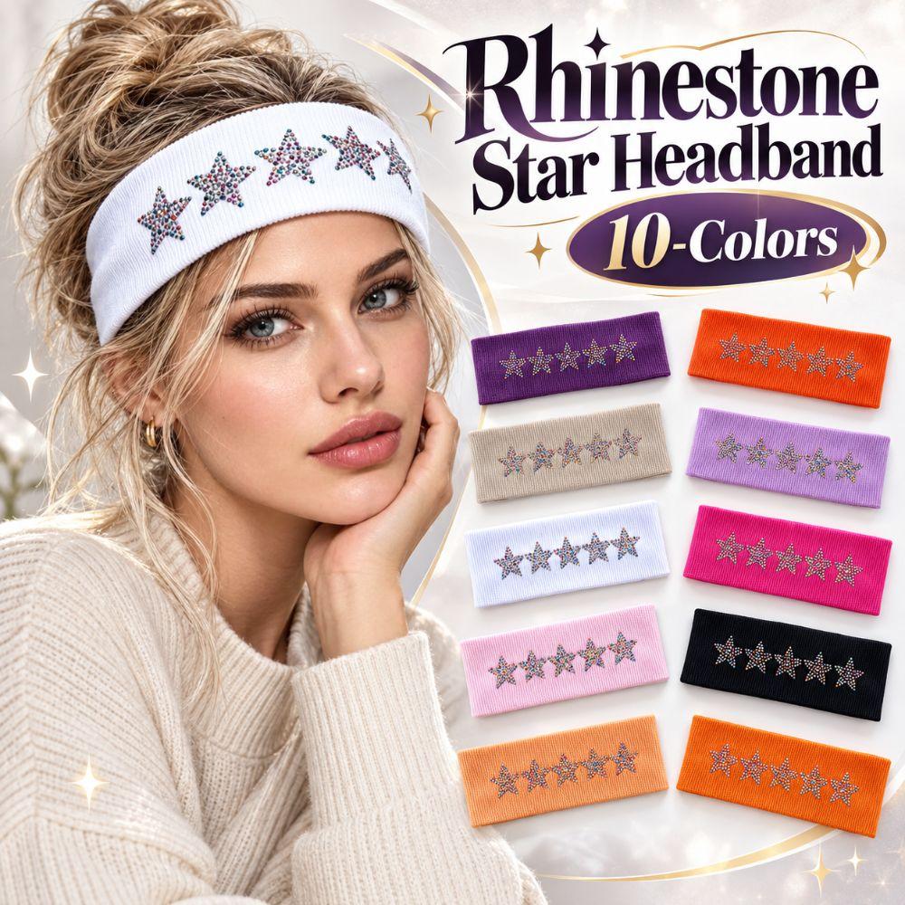 Non Slip Rhinestone Star Headband Elastic Stretchy Sweatband Y2K Knit Hair Band Daily Wear