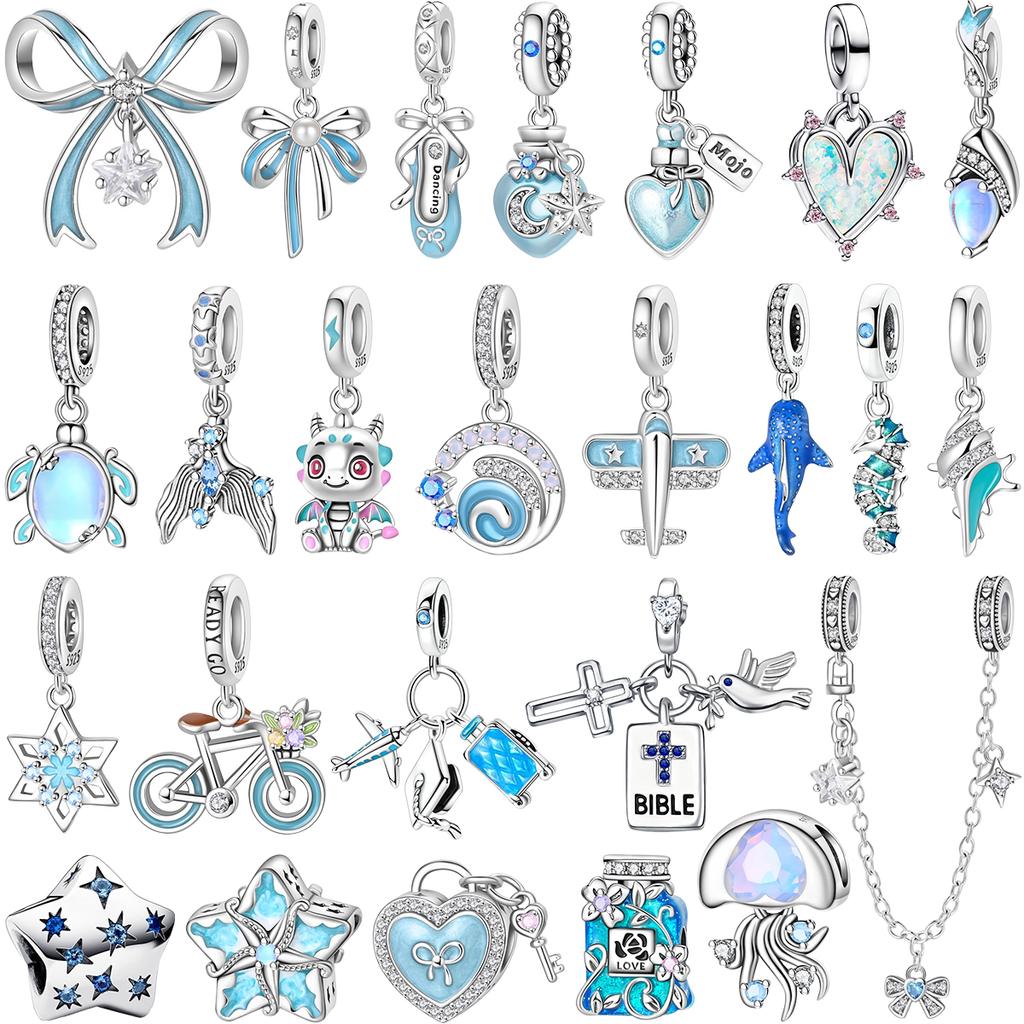 Oryginalne Miedziane Charmsy Niebieska Gwiazda Kwiat Motyl Serce Meduza Koraliki Do Naszyjnika Bransoletki DIY Prezent Biżuteria