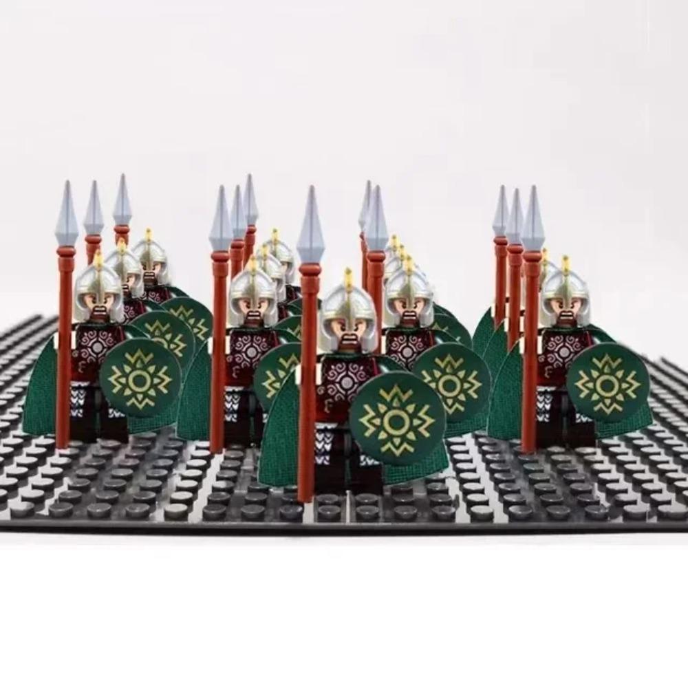 13Pcs Mini Gondor Battle Spearman Body Gurad Infantry VS Roman Solider Eomer Rohan Warriorr Figures Blocks Set Toys for Kids