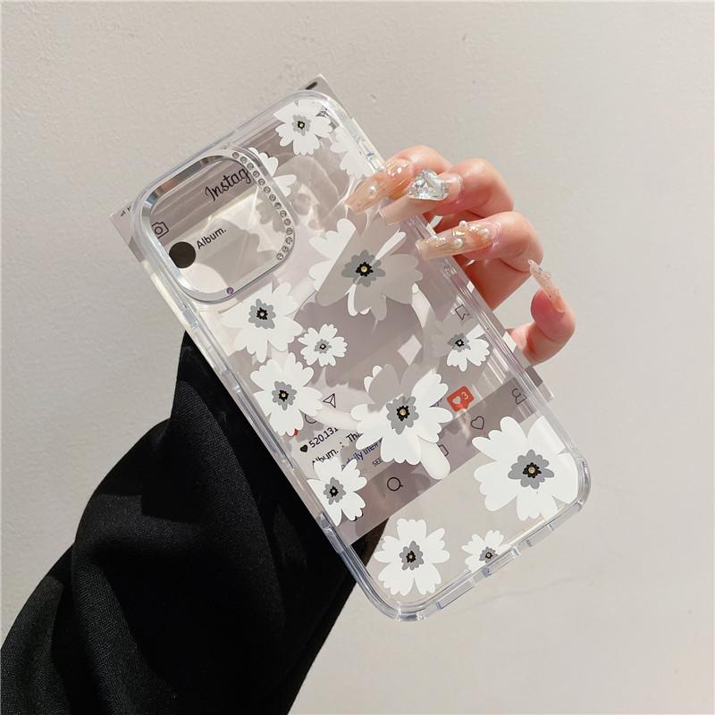 Applicable To Iphone16 Mobile Phone Case Diamond Lens Frame Apple 17 Transparent Magnetic Case Small Fresh Flower 15pro