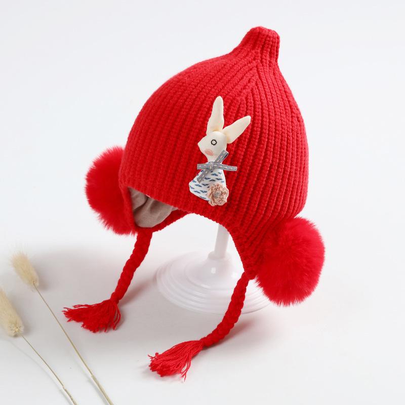 

Winter Baby Girls Bunny Hat Cute Ear Protection Warm Cap Pink Toddler Knitted Beanie Hats Outdoor Headwear Accessories 3-24M 45-52cm 3-24M красный
