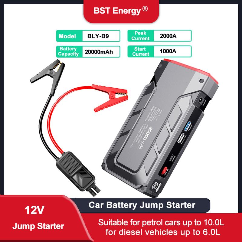 12V 2000A Car Jump Starter 1600A 1200A 1000A 800A Portable Emergency Battery Booster LED Flashlight Power Bank Car Quick Starter