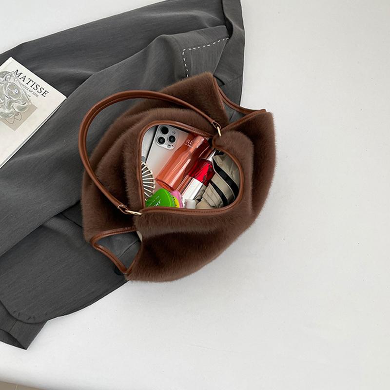 Leopard Print Tote Bag for Women, Soft Handheld Plush Shoulder Bag, Stylish Fall Winter Crossbody Purse & Shopper Bag