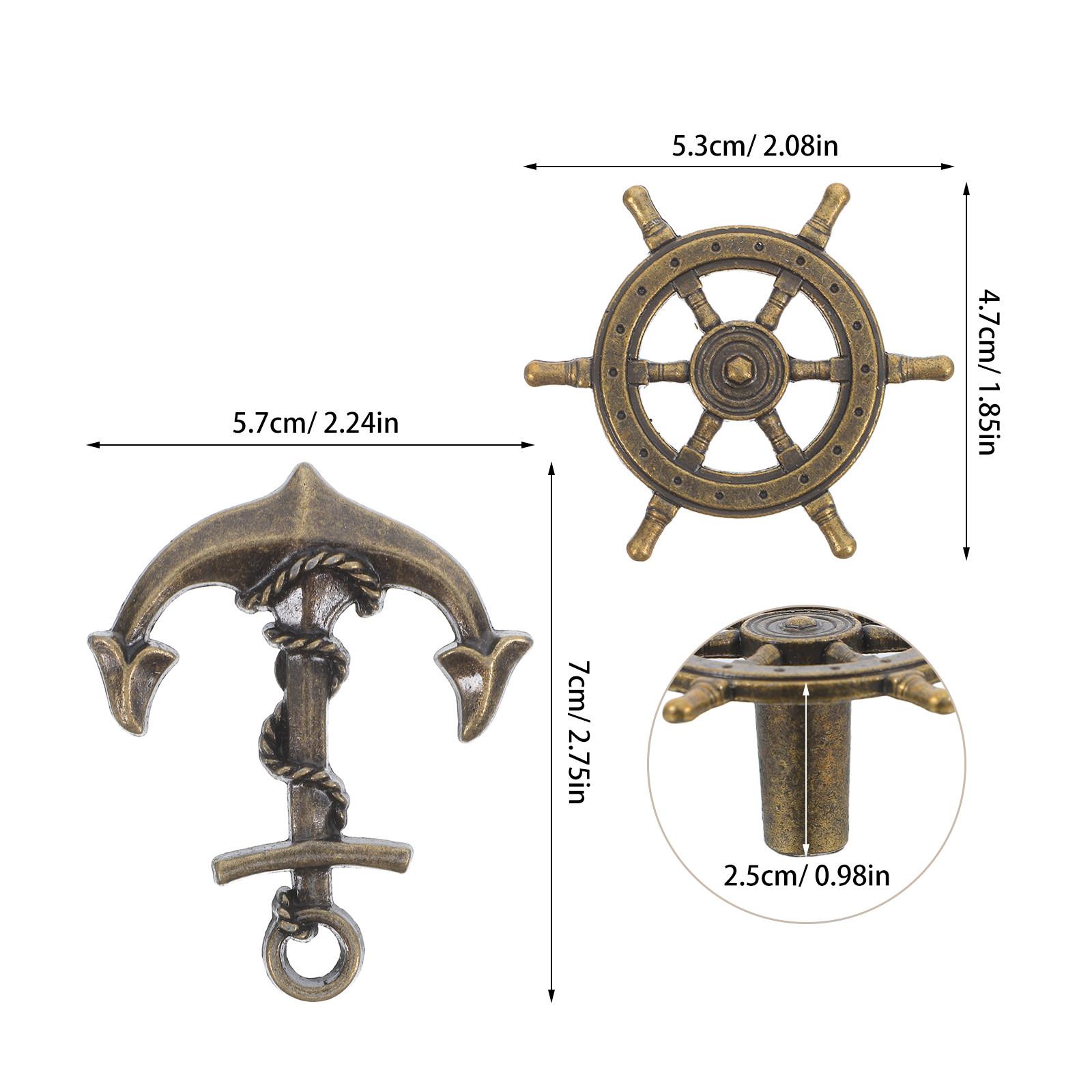 4Pcs Retro Nautical Drawer Handles Bronze Finish Ship Wheel Anchor Cabinet Knobs for Furniture Dresser Storage