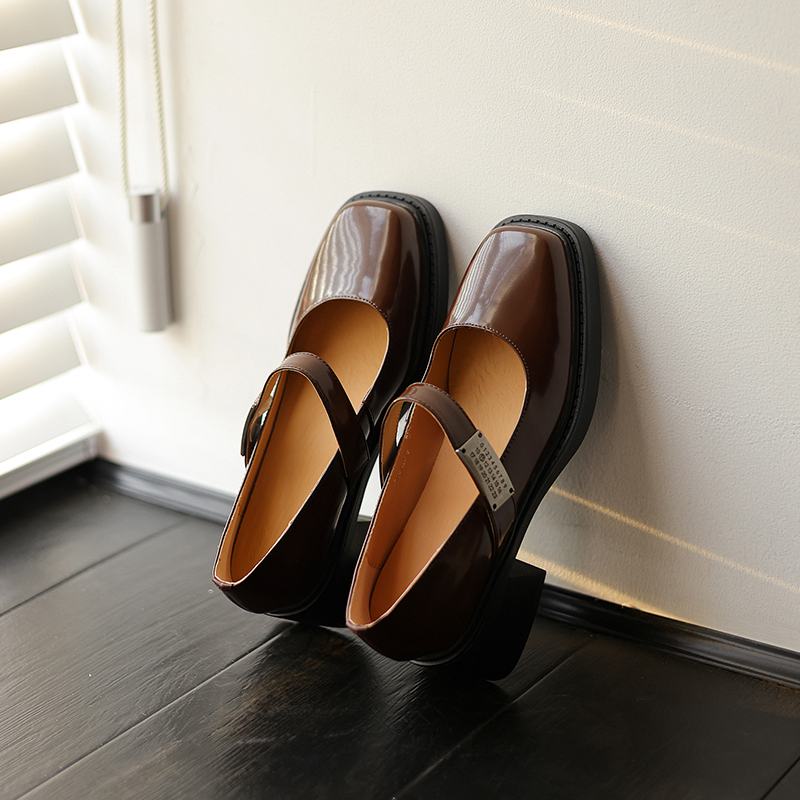 Krazing Pot Cow Skin Summer Size 40 Chunky Heels Women Square Toe European Design Shallow Platform Pumps