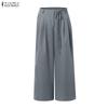 ZANZEA Womens Casual Solid Color Loose Commute Wide Leg Pants