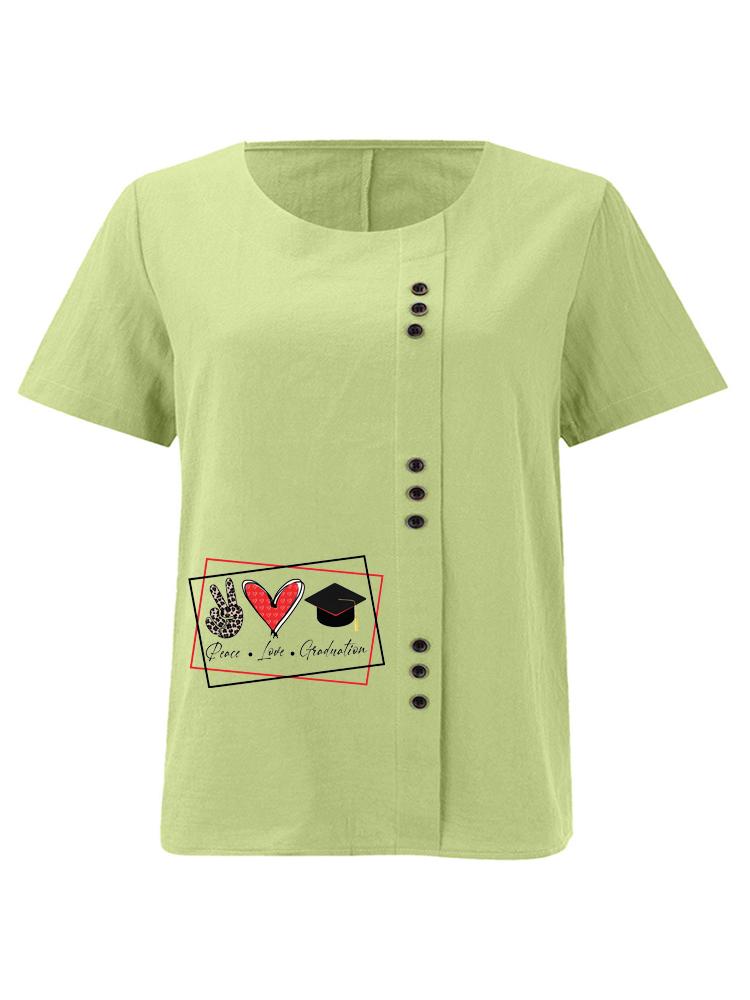 

Women s Fashion Love Print Shot Sleeve T-shirt Loose Cotton Shirt Casual Loose Summer Blouse Tops Plus Size 5XL зелений
