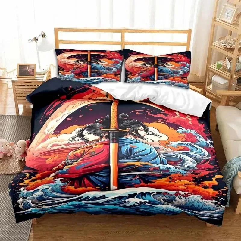 Japanische Samurai Bettwäsche Set Weiches Bettbezug Set Männer Teenager Schlafzimmer Einzel Doppel King Size Bettbezug Kissenbezug Jungen Geschenk