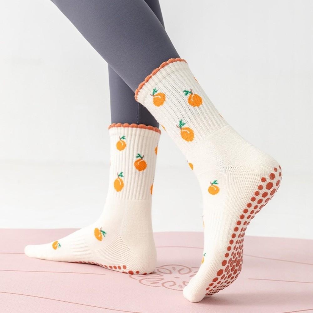 Non-Slip Yoga Socks Breathable Cuffed Mid Tube Socks Professional Floor Socks for Women